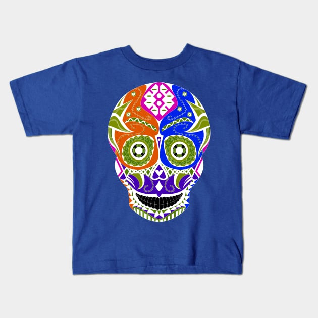 skeleton smile in mexican pattern in green Kids T-Shirt by jorge_lebeau